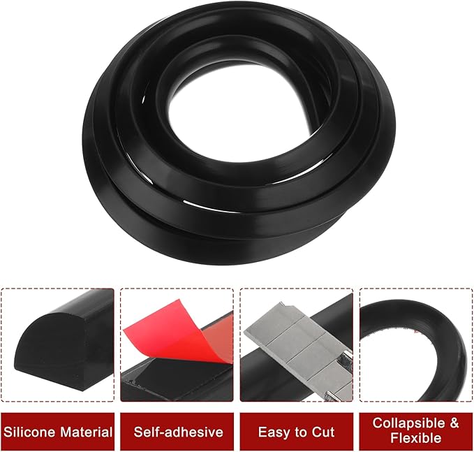 uxcell Flexible Molding Trim, 118 Inch Flexible Quarter Round Molding Silicone Peel and Stick Trim Self Adhesive Shower Water Barrier for Corner Decor Bathroom Kitchen, Black