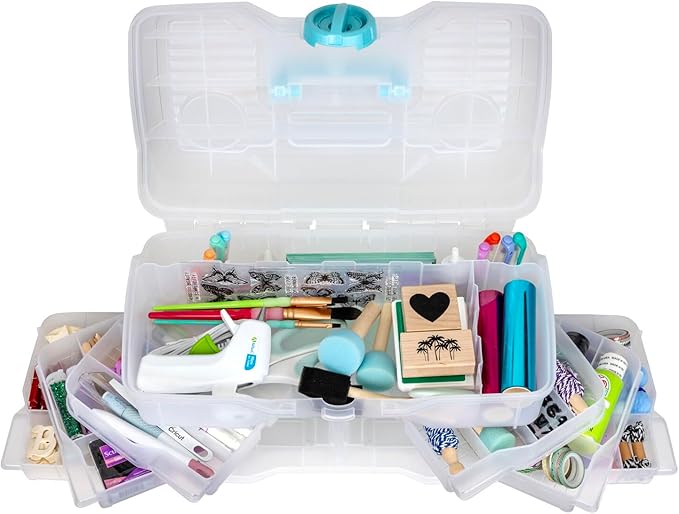 ArtBin Clear Plastic Organizer Small Parts Organizer - for DIY Arts & Crafts Storage Boxes & Organizers, Sewing Storage - Storage Box with Compartments, Project Box - Large (6 Pivot Trays) 6963PB