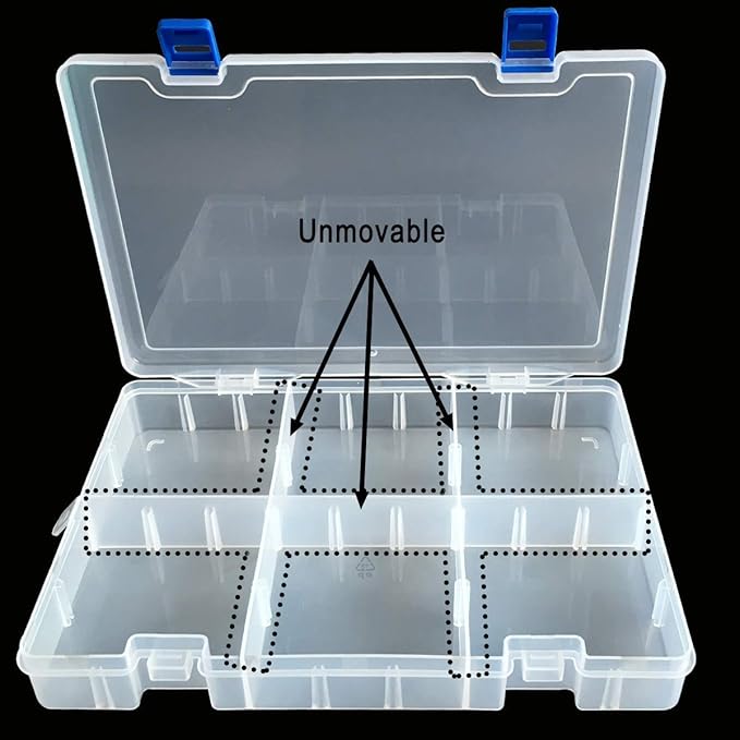 Qualsen Plastic Organizer Storage Box with Adjustable Dividers, Fishing Tackle Box and Bead Organizer Box for Jewelry, Beads, Earrings, Tools, Fishing Hooks, and Small Accessories（34 Grid x 3）