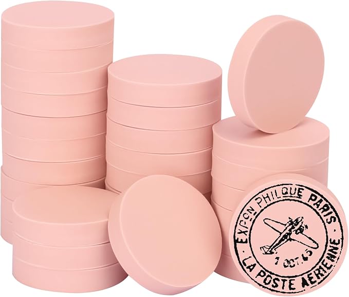60 Pcs 2" Round Rubber Carving Blocks, Linoleum Blocks, Stamp Carving Blocks for Printmaking, Crafts and More,(Pink) by KUKLIPJIM