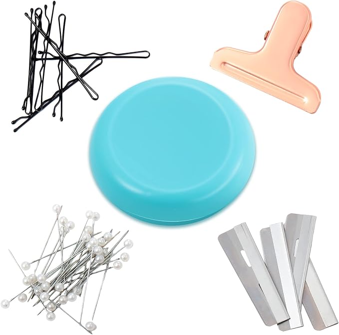 Waydress 2 Pieces Magnetic Pin Holder Sewing Pincushion Round Paper Clip Holder Magnetic Cushion Sewing Pin Push Hairclip Storage Case Needle Cushion for Sewing DIY Project(Blue, Pink)