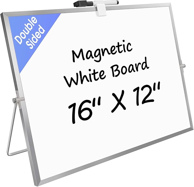 MaxGear Dry Erase Magnetic White Board, 16" x 12" Double-Sided Dry Erase Board with Stand, Large Desktop Whiteboard for Kids Home, School, Office - Planning, Memo, to Do List