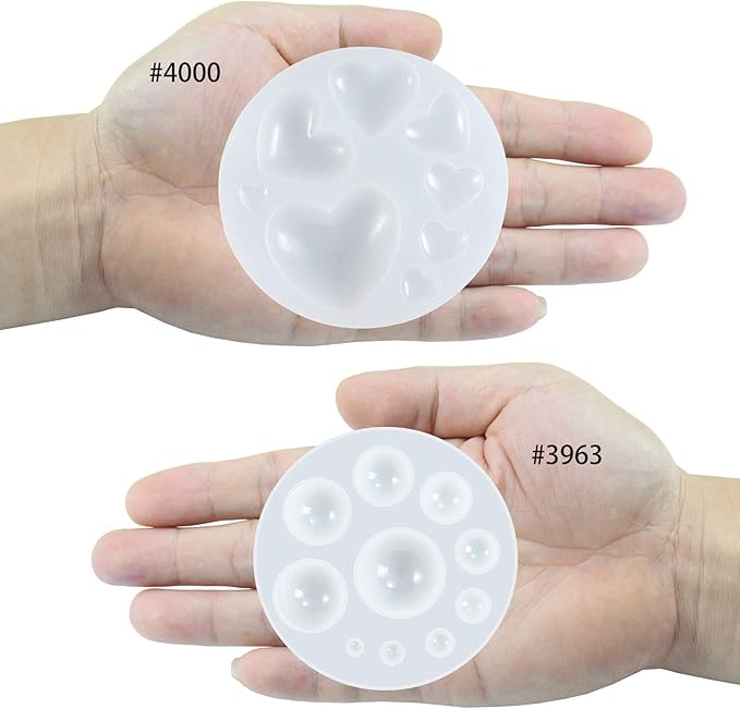 Cabochon Gemstone Epoxy Resin Casting Silicone Molds Include Heart, Dome Shapes for Fondant Cake Decoration, Polymer Clay Craft, Jewelry Making - 2 in Set
