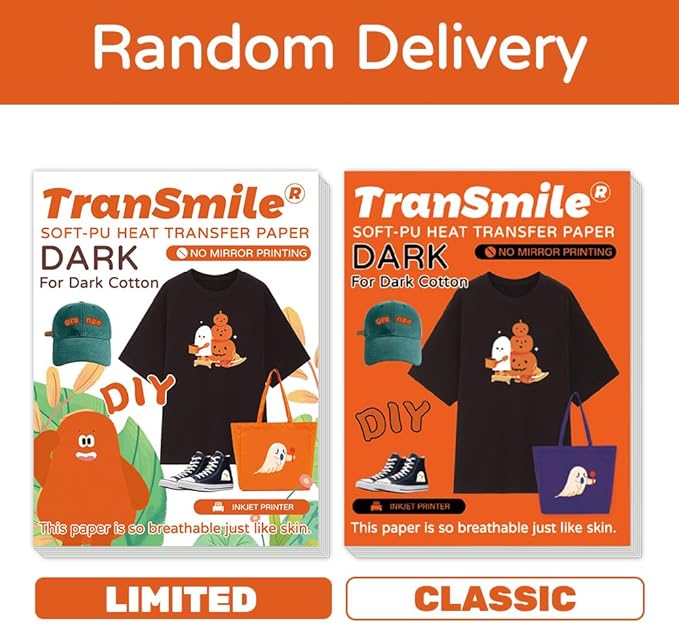 TranSmile PU-Heat Transfer Paper for Inkjet Printer (20 Sheets, 8.5x11", Dark) Iron on Transfers for Dark Fabric, Printable Heat Transfer Vinyl for T Shirts, Vibrant & Washable