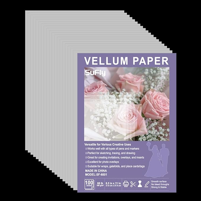 Vellum Paper 8.5 x 11 Translucent Printable, 100 Sheet（100gsm/68lb Vellum Tracing Paper, Translucent Vellum Paper for Invitation, Greeting Cards, Tracing Paper Pad for Drawing, Sketching, Writing