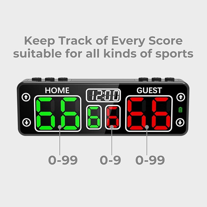 Mini Digital Scoreboard - Portable Tabletop Scoreboard for Games, Wireless Battery Powered Electronic Scoreboard with Buzzer, Score Keeper for Ping Pong/Cornhole/Basketball/Volleyball