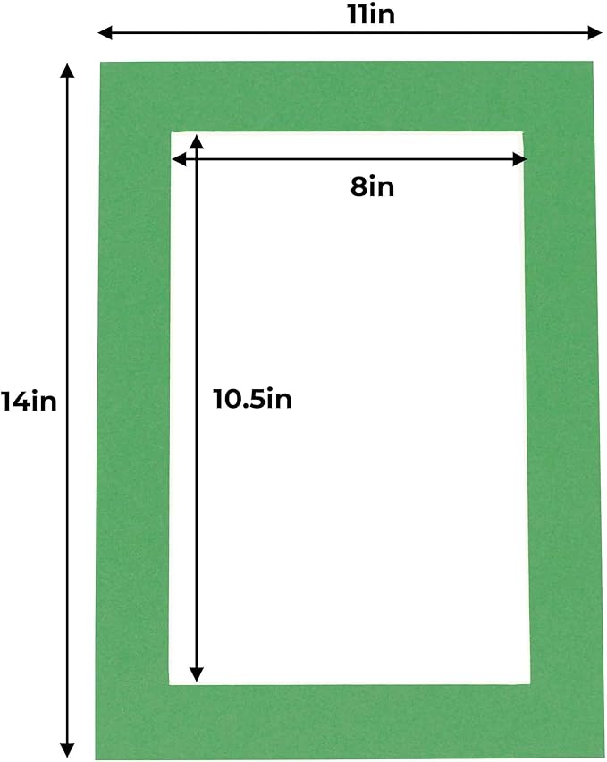 11x14 Mat for 8.5x11 Photo - Precut Bright Green Picture Matboard for Frames Measuring 11 x 14 Inches - Bevel Cut Matte to Display Art Measuring 8.5 x 11 Inches - Acid Free Pack of TEN MATS