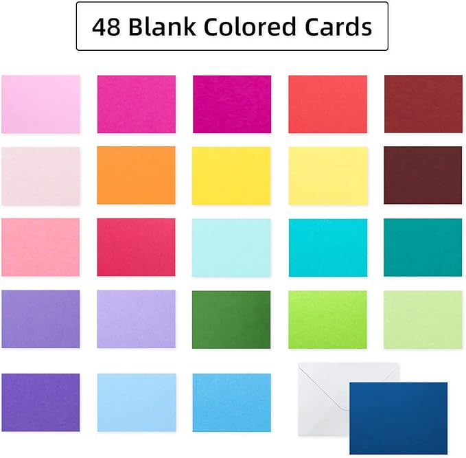 48 Pack Blank Folded Cards and Envelopes Colored Cards White Envelopes 5 x 7 Inch Colorful Greeting Cards 24 Assorted Colors Heavy Weight for Greeting,Invitation,Card Making