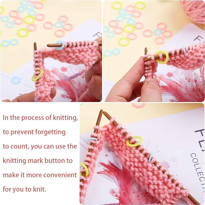 LUNARM 220 Pcs Knitting Stitch Marker, Random Colors O-Rings with Storage Box, Plastic Markers Rings(S/M/L) Crochet Locking Stitch for Knitting/Crochet