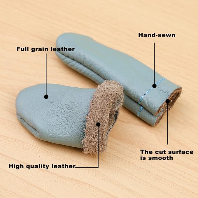 Mayboos 4 Pairs Leather Finger Protector Needle Felting Knitting Finger Thimble Guards Tools for Hand Craft Sewing Needlework Handmaking(Random Color)