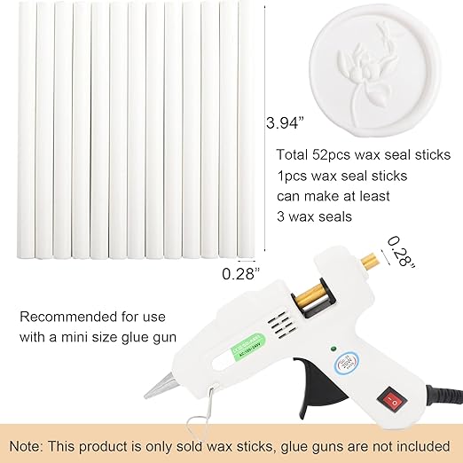 52pcs White Sealing Wax Sticks for Seal Stamp, Premium Glue Gun Sticks for Envelope Letter, Wedding Invitation Craft Adhesive, Great Gift Ideas (Mini Size)