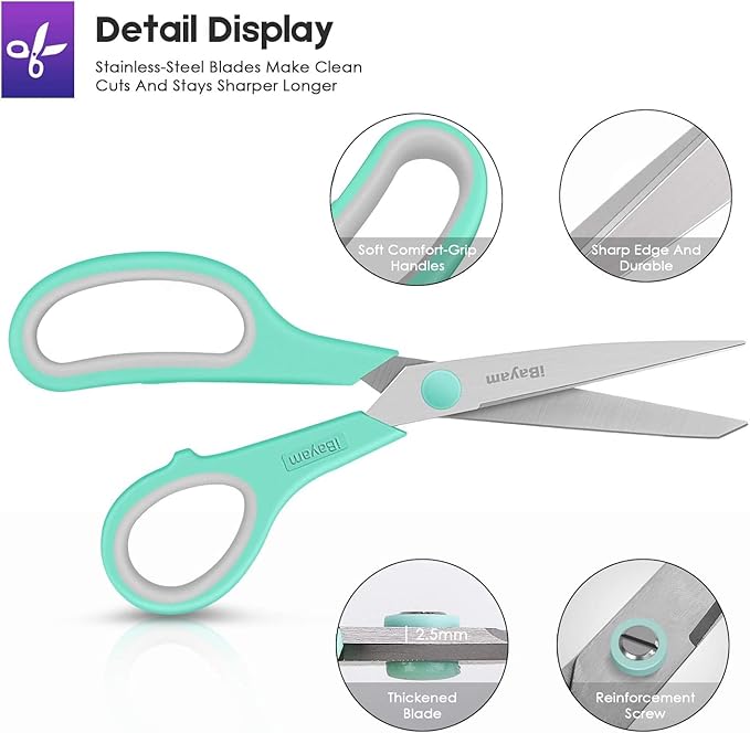 8 '' Multipurpose Heavy Duty Scissors Bulk 36-Pack, 2.5mm Thickness Ultra Sharp Blade Shears with Comfort-Grip Handles for Household School Office Supplies, Right/Left Hand Tools