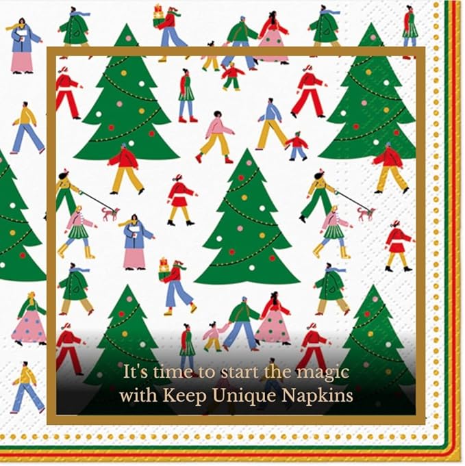20-ct 13x13 Christmas Paper Decoupage Napkins, 3-Ply Servilletas Tissue Napkin for Dinner and Parties, Disposable Napkins (Christmas Hustle)