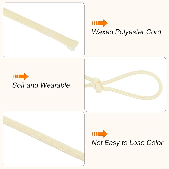 MECCANIXITY Waxed Cord 0.5mm Waxed Polyester Cord 175 Yard Wax String for Bracelet Making, Necklaces, Beading, Jewelry Making and DIY Crafts(Beige)