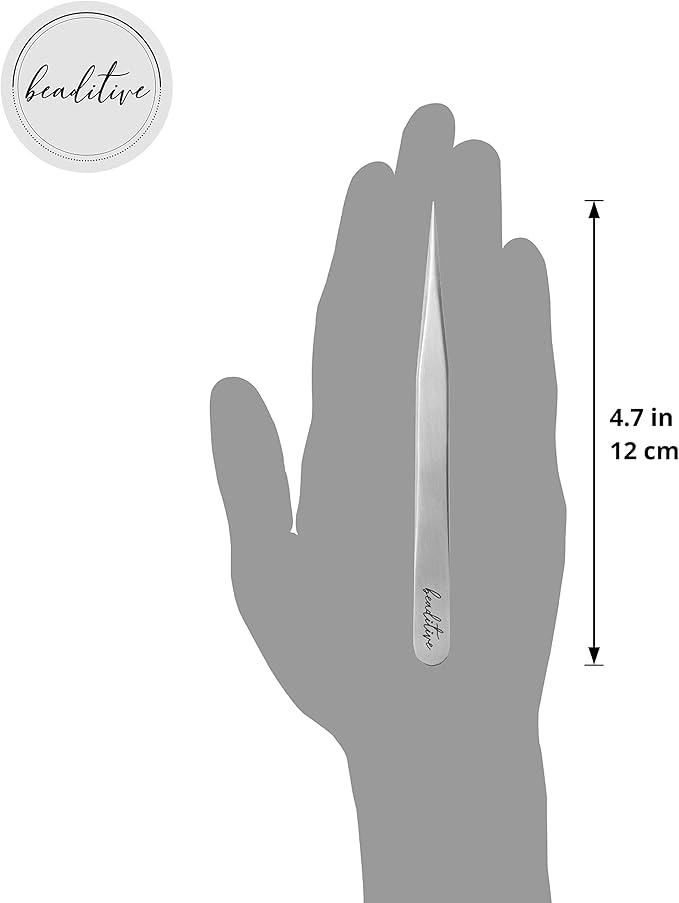Beaditive High Precision Tweezers 3 Pack - 4.7" Craft Tweezers for Sewing, Beading & DIY Crafts - Non-Serrated Jewelry Tweezer Set with Fine Point Tips - Stainless Steel Needle Nose Hobby Tweezers