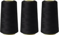 Sewing Thread Cone Set, 3 Pack Serger Thread, 3000 Yards Each, All Purpose Thread for Sewing, Quilting, Machines, Overlock, Merrow & Hand Embroidery (Black*3)