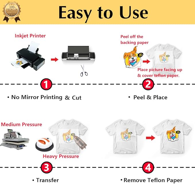 TransOurDream Upgraded Iron on Heat Transfer Paper for T Shirts (50 Sheets, 8.5x11") Iron on Transfers for Light Fabric Printable Heat Transfer Vinyl for Inkjet Printer (L2-50)