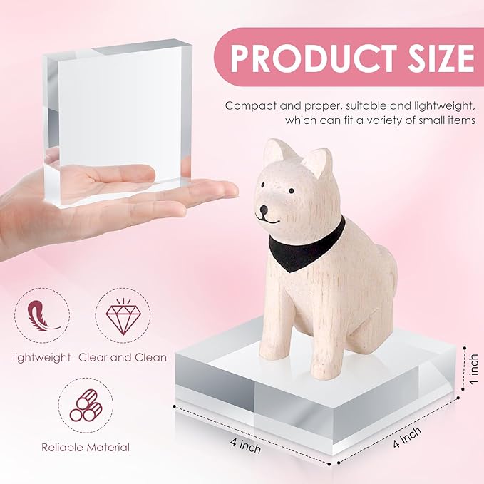 Remerry 8 Pieces Acrylic Display Block 4 x 4 x 1 Inch Clear Polished Acrylic Square Display Cube Block Stand Holder for Rings Jewelry Ornaments
