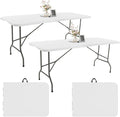 2 Pack 6 FT Folding Tables White Foldable Table, Fold-in-Half with Carrying Handle Portable Plastic Rectangular Table for Party, Dining, Wedding, Camping, Picnic, Indoor Outdoor Events