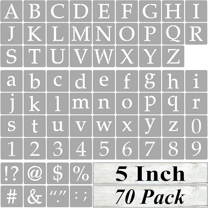 5 Inch Alphabet Letter Stencils for Painting - 70 Pack Letter and Number Stencil Templates with Signs for Painting on Wood, Reusable Letters and Numbers Stencils for Chalkboard Wood Signs & Wall Art