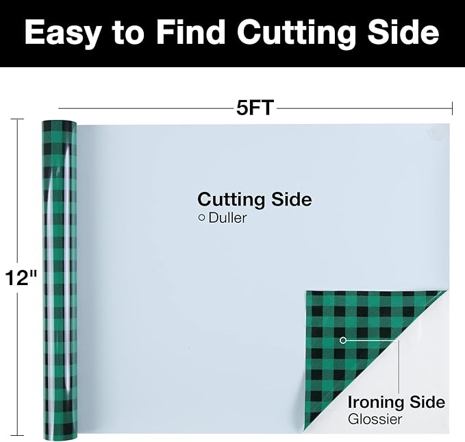 TORC Green Black Buffalo Plaid HTV Vinyl 12 inch x 5 ft, Check Heat Transfer Vinyl Iron on Transfers