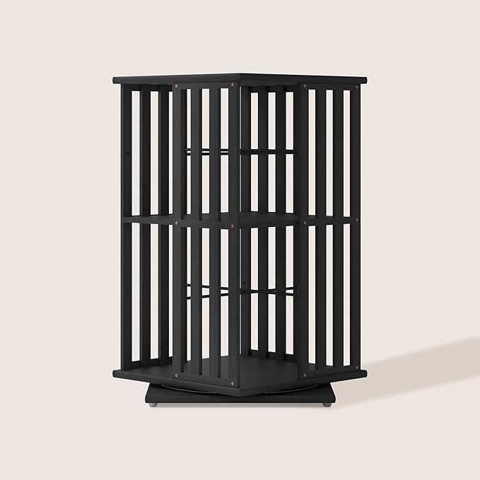 XIMN 360° Rotating Bamboo CD/DVD Shelf - 6-Tier Space-Saving Media Storage Cabinet for Movies, Organizer with Super Compact Design (Black, 2 Tier)