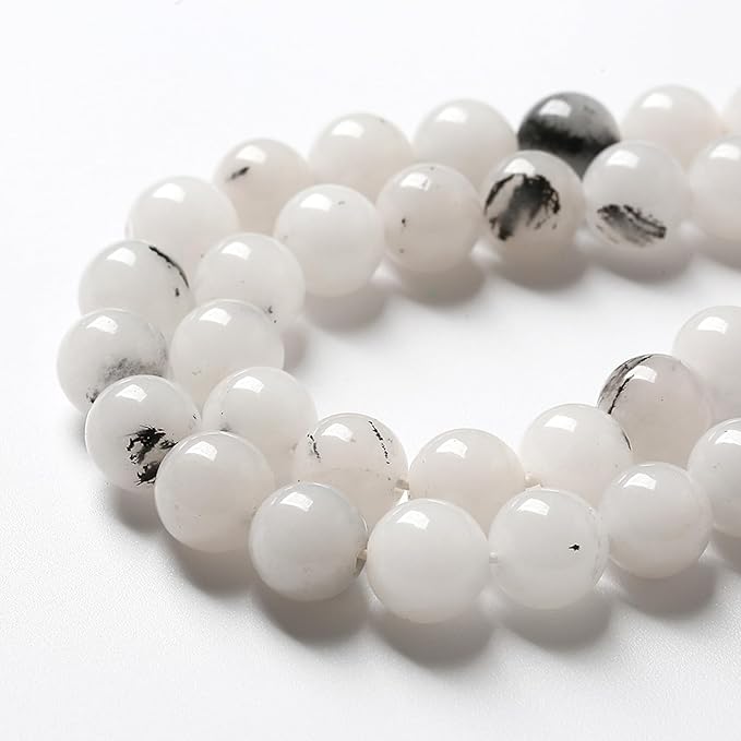 36pcs 10mm Natural Black Rutilated Quartz Crystal Jade Stone Beads for Jewelry Making Energy Healing Power Stone Beads DIY Bracelet Necklace Accessories 15" (10mm, Black Rutilated Quartz Jade)