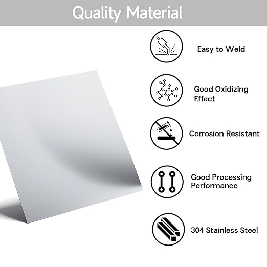 304 Stainless Steel Sheet - 2PCS 6" X 6" X 1/8" Thin Stainless Steel Plate 1/8 Inch Thickness with Protective Film Metal Sheets Shim Stock for Kitchen DIY Crafting (152 x 152 x 3 mm)