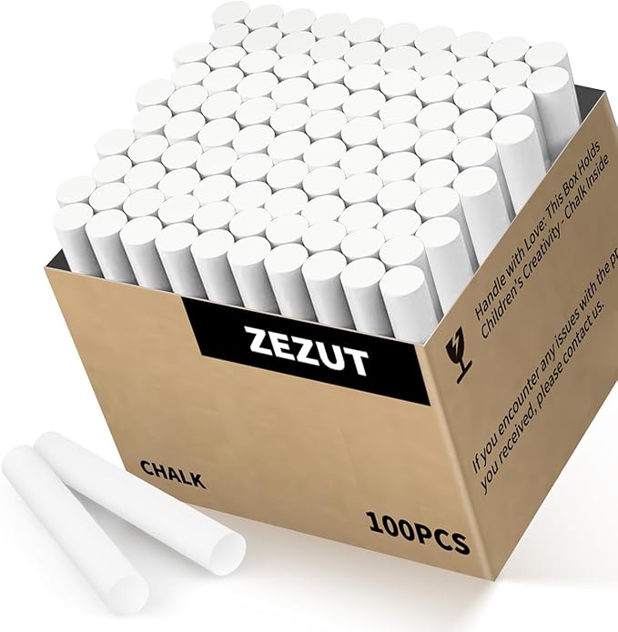 White Chalk 100PCS, Low Dust Chalks Stick Bulk for Chalkboard Blackboard Non-Toxic