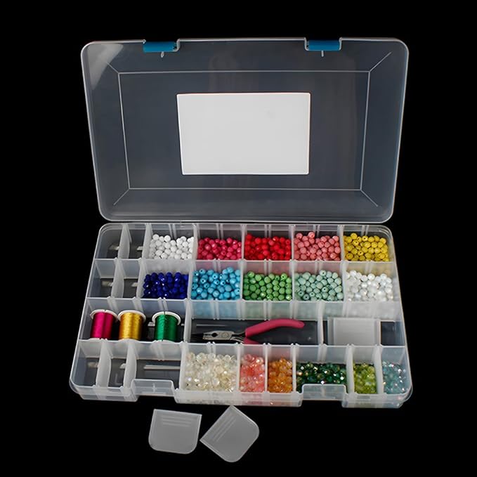 24 Grids Clear Plastic Organizer Box with Adjustable Dividers, Large Bead Storage Box, Craft Storage Container for Art DIY, Crafts Jewelry, Rock Collection, Fishing Tackles, 2 Pack