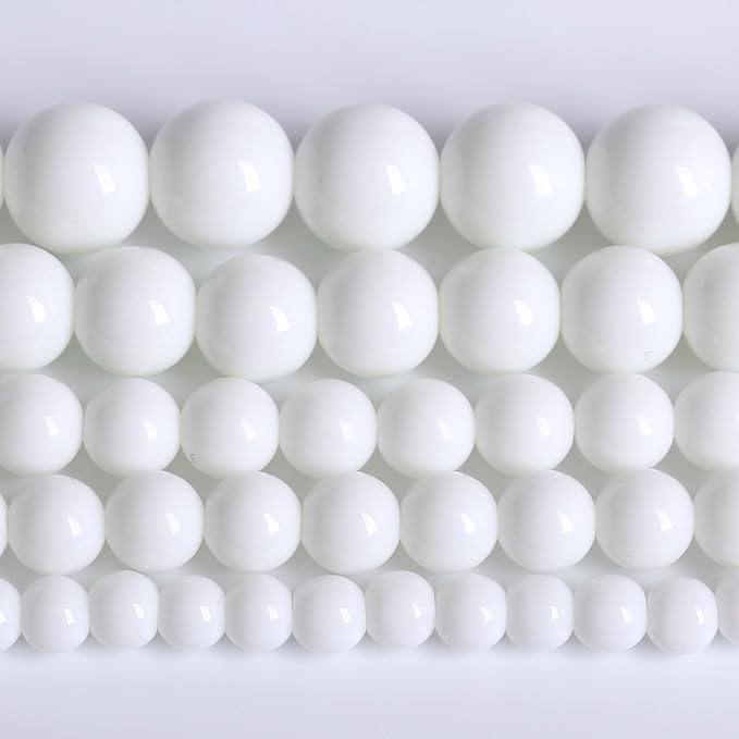 8MM Natural Stone White Porcelain Agate Beads Round Loose Stone Beads for Jewelry and Bracelets Making 90pcs 2 Strands 32"