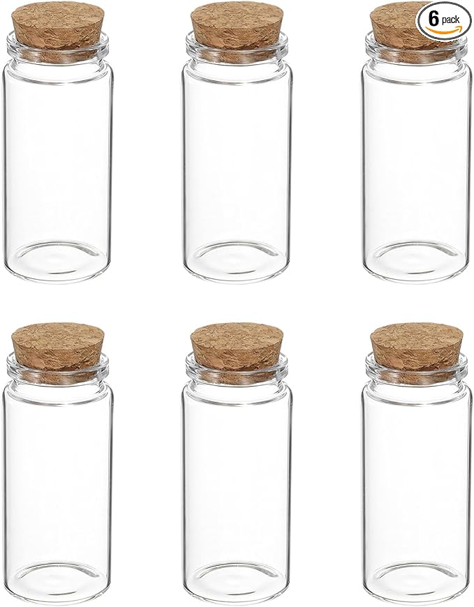 uxcell 6Pcs Mini Glass Bottles with Cork Stoppers, 60ml Small Clear Bottles Glass Empty Jars Vials for DIY Crafts Party Wedding Decor Favors