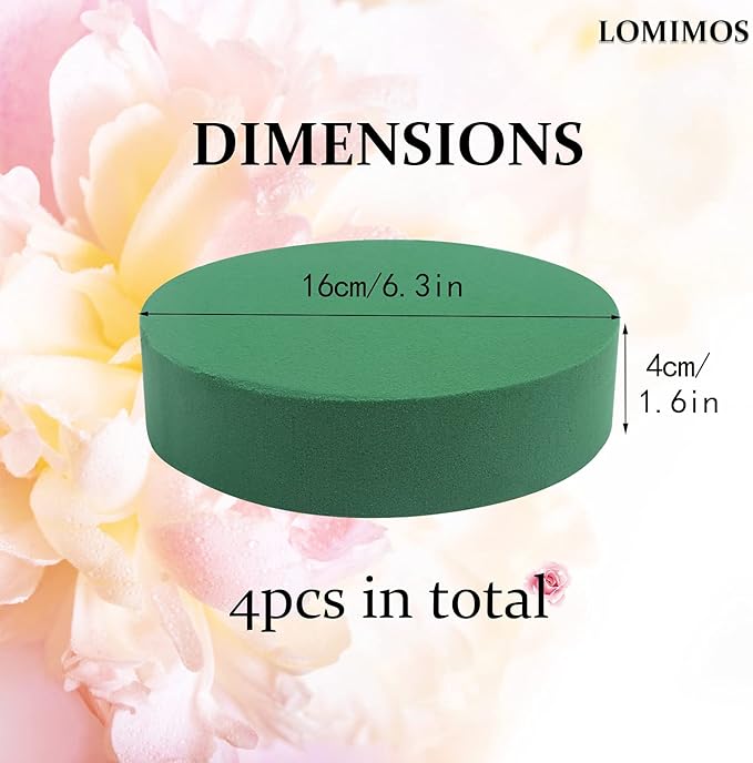 LOMIMOS 6'' Premium Round Floral Foam,Green Wet Foam Blocks for Floral Arrangements Decorations Flower Arrgement DIY Craft,Pack of 4
