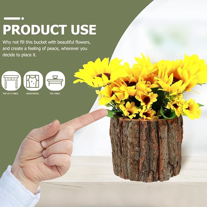ARTIBETTER Bark Planter Pot 2pcs Wood Bark Pot Natural Log Succulent Planter Pots for Indoor Plants Rustic Tree Stump Plant Pot Farmhouse Bucket for Home Art Decor
