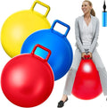 Lewtemi 3 Pcs 20 Inch Bouncing Ball with Handle, Outdoors Hopper Jumping Hopping Ball and Air Pump for Sports Exercise (Red, Blue, Yellow)