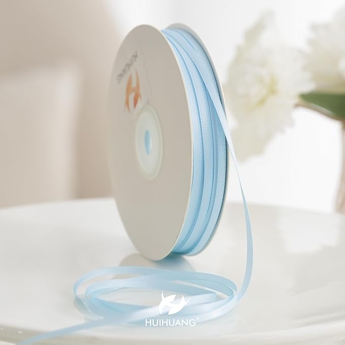 HUIHUANG Light Blue Thin Satin Ribbon 1/8 inch Ribbon 100 Yards Roll Double Face Craft Ribbon for DIY Crafts Gift Wrapping Bows Decoration Sewing and Invitation Card Hanging Tags Baby Shower Decor