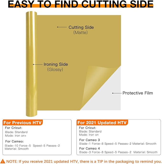 HTVRONT HTV Vinyl Rolls Heat Transfer Vinyl - 12" x 8ft Gold HTV Vinyl for Shirts, Iron on Vinyl for All Cutting Machine - Easy to Cut & Weed for Heat Transfer Design (Gold)