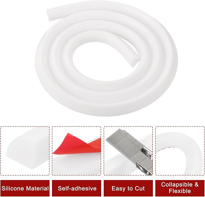uxcell Flexible Molding Trim, 59 Inch Flexible Quarter Round Molding Silicone Peel and Stick Trim Self Adhesive Shower Water Barrier for Corner Decor Bathroom Kitchen, White