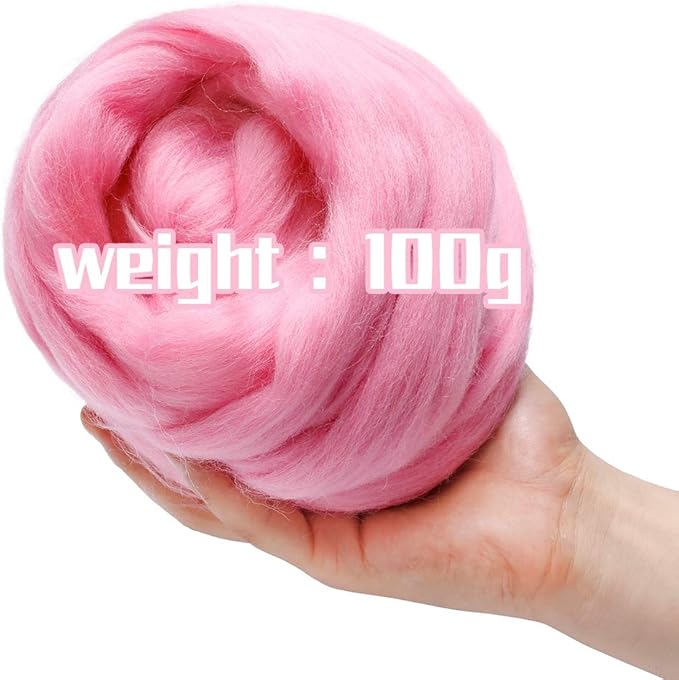 3.53oz Wool Roving Yarn, Wool Felting Supplies, Pure Wool, Chunky Yarn, Spinning Wool Roving for Needle Felting Wet Felting DIY Hand Spinning (Pink)