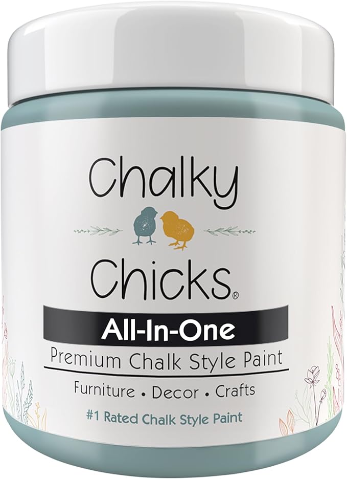 Chalky Chicks All-in-One Chalk Paint for Furniture or Cabinet - 4Fl Oz - Matte Finish Stormy Seas (Light Blue) for Metal, Wood Furniture Paint - No Sanding All-in-One for Home Decor & Crafts, USA Made
