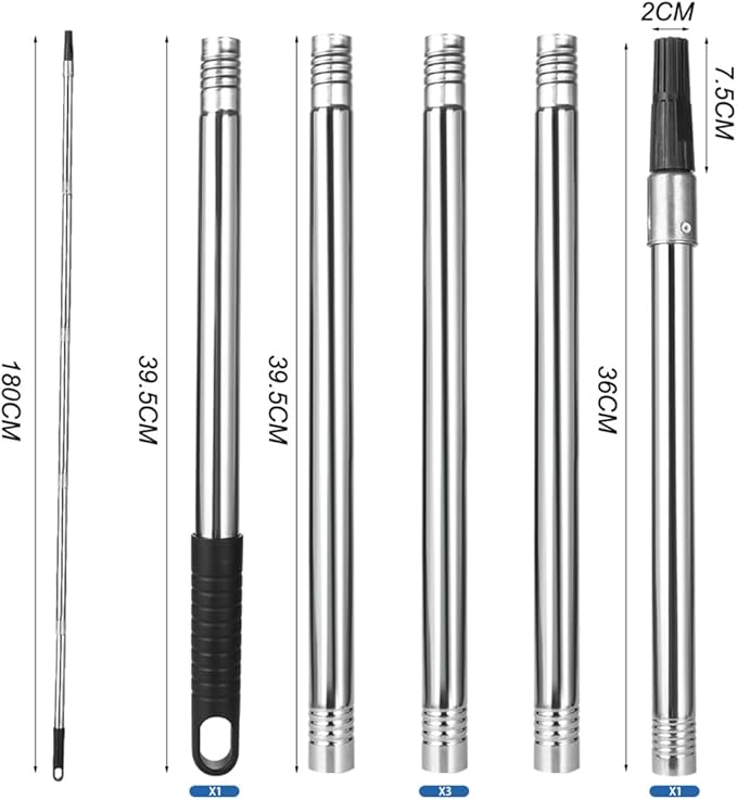 Extension Pole 71inch Adjustable Paint Rollers Brush Extension Pole 5 Pieces Stainless Steel Pole for Window Squeegee Ceiling Cleaning Tools