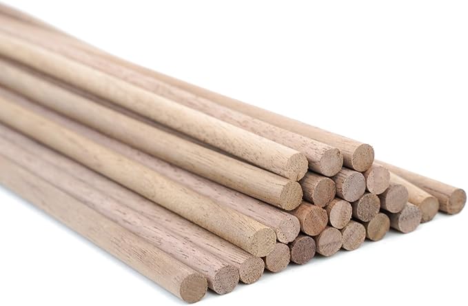 24pcs Wooden Dowel Rods, 1/4 X 12 Inch Long Walnut Dowel Rod Wooden Sticks for Crafts, Round Wood Filler Sticks, Unfinished Wood Dowels for Woodworking Building Material Window Cake Support