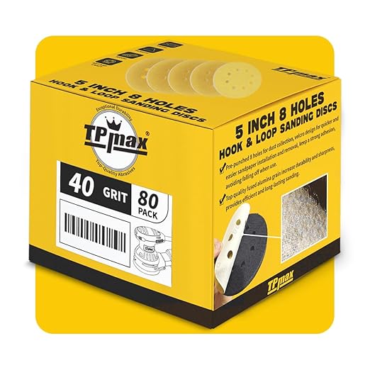 80PCS 5 Inch 40 Grit 125mm 8 Hole Sanding Discs Sandpaper - Premium Gold Round Hook and Loop for Random Orbital Sander - Ideal for Wood, Metal, Automotive