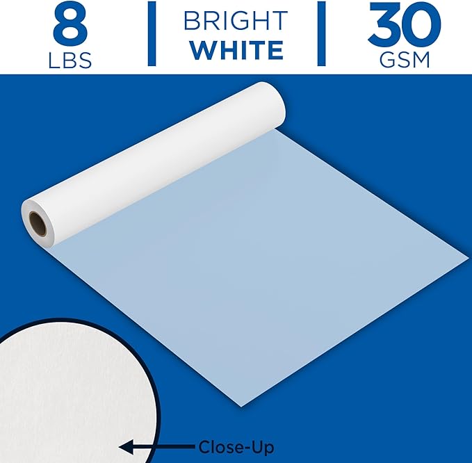 ALVIN 55W-H Lightweight Tracing Paper Roll, White, Suitable with Ink, Charcoal, Felt Tip Pen, for Sketching or Detailing - 14 Inches, 50 Yards, 1-inch Core