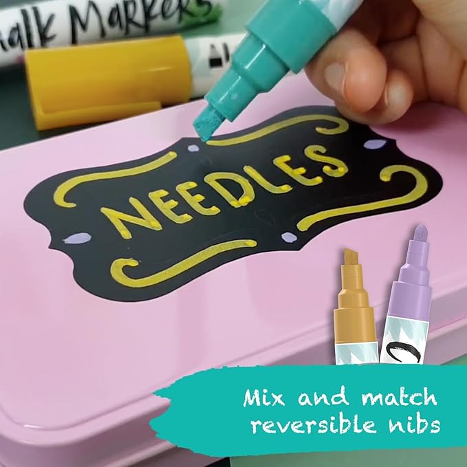 Liquid Chalk Markers for Chalkboard Erasable (20 Vintage Colors) - Bold Dry Erase Marker Chalk Pens for Blackboard, Windows, Bistro, Glass - 6mm Reversible Tip