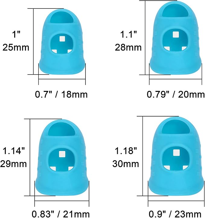 Wisdompro 16 Pcs Finger Tips, 4 Sizes Silicone Thimble Fingertip Grips Thumb Protectors Pads Cover for Hand Sewing, Paper Sorting, Page Turning, Money Counting, Guitar Playing - Blue, Aqua