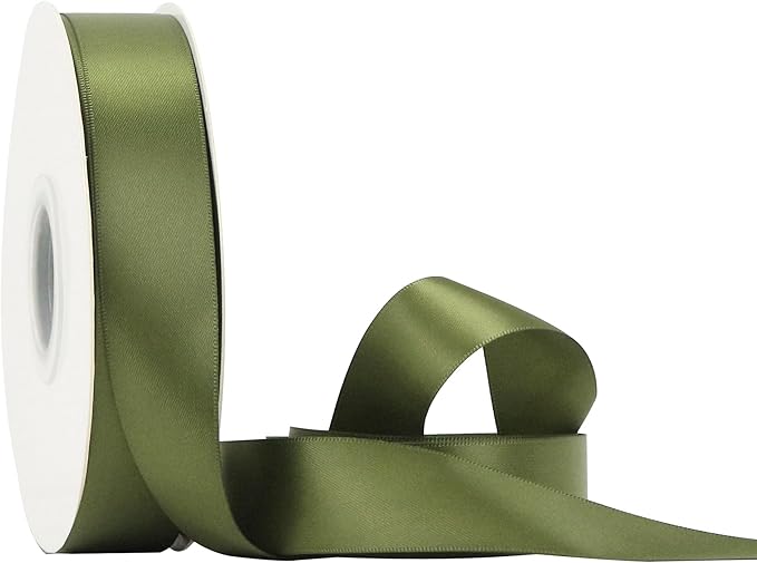HUIHUANG Satin Ribbon 1 inch Moss Green Ribbon 50 Yards Double Face Silk Satin Ribbons for Crafts Christmas Tree Decor Gift Wrapping Bows Bridal Floral Bouquet Wedding Invitation Card Party Decor