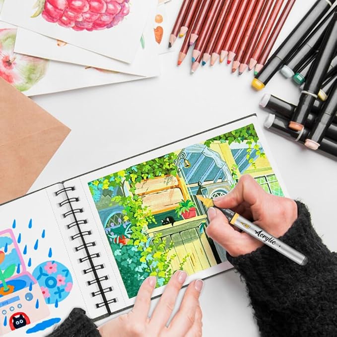 8.3x5.8 Sketch Book, Top Spiral Bound Sketch Pad, 60sheets 92lb/150gsm Bright White Paper, Acid-Free Mixed Media Paper for Painting, Dawing & Art Supplies. B-Darkgrey