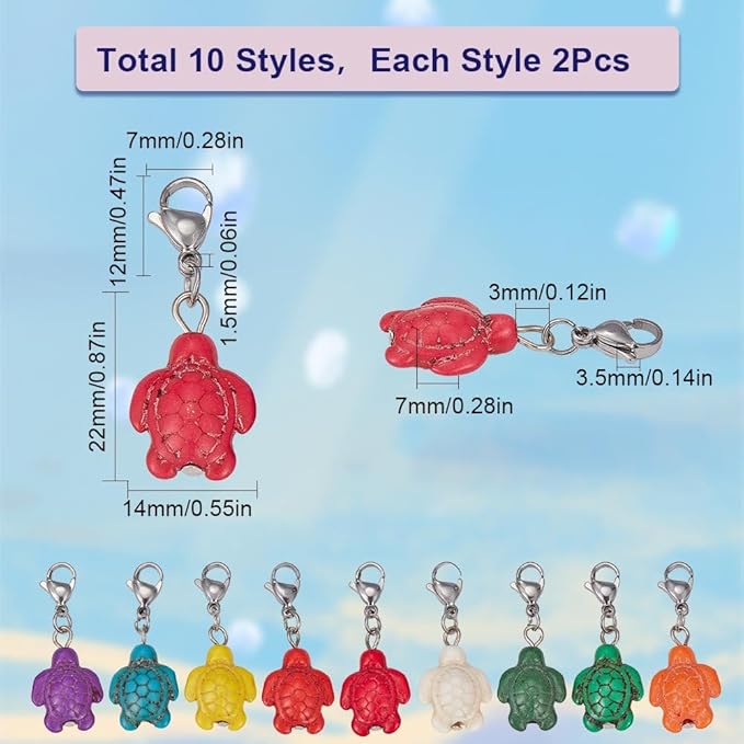 SUNNYCLUE Turtle Beads Stitch Markers, 20Pcs Crochet Knitting Markers with Lobster Clasp Charms for Sewing Quilting