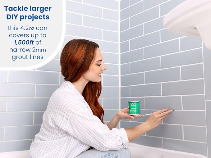 Grout Pen White Grout Paint: Waterproof Tile Paint Grout Refresh Restorer for Floor, Kitchen & Bathroom Shower Tiles - White - Can Size for Larger Projects - 125ml (4.2oz)